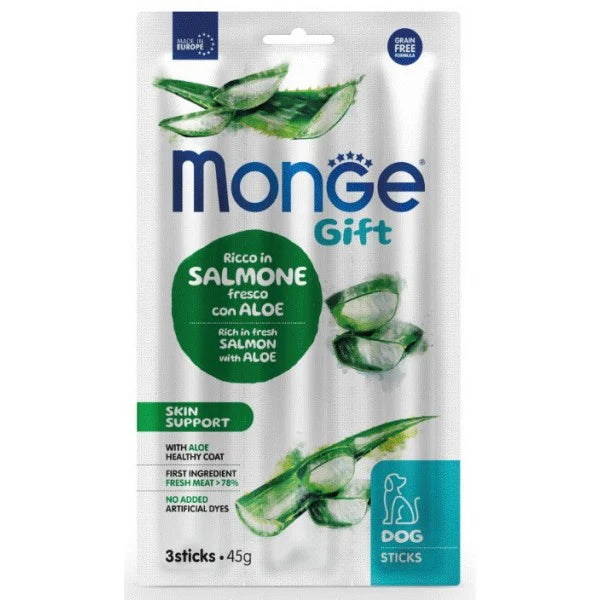 MONGE CANE Gift Ricco in Salmone fresco con Aloe - Skin Support Sticks 45g MONGE CANE Gift Ricco in Salmone fresco con Aloe - Skin Support Sticks 45g